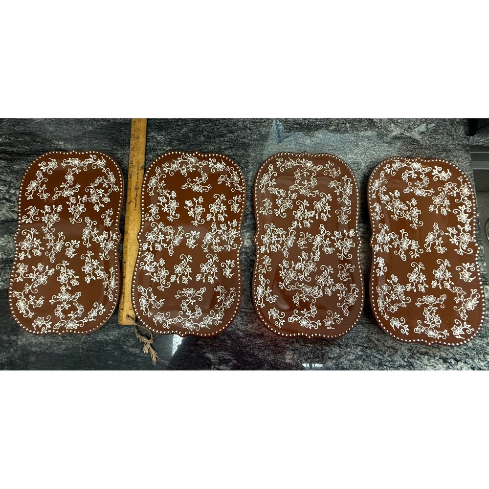 Temp-tations by Tara Floral Lace Brown Ceramic Serving Tray Set of 4 or Plates